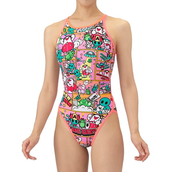 アリーナ 水泳 レディース トレーニングワンピース(オープンバック) ピンク×オレンジ M AS5FWM13L PKOR