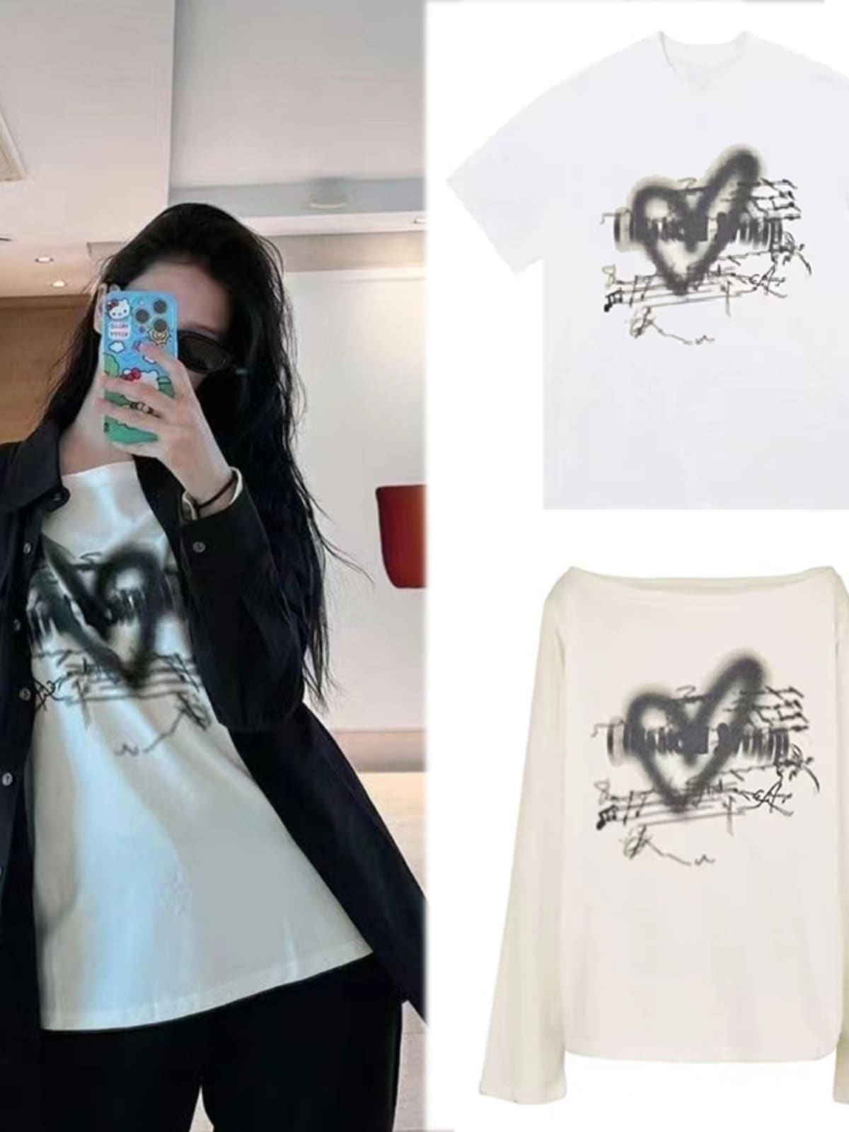 Jisoo Jin Zhixiu 半袖春秋プリント気質ラウンドネックコットン T シャツ多用途でゆったりとした女性向け