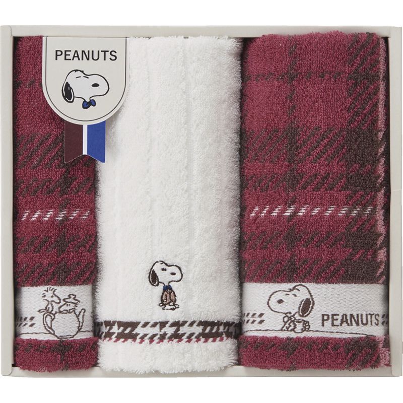 スヌーピー チェック フェイスタオル2P&ウォッシュタオル