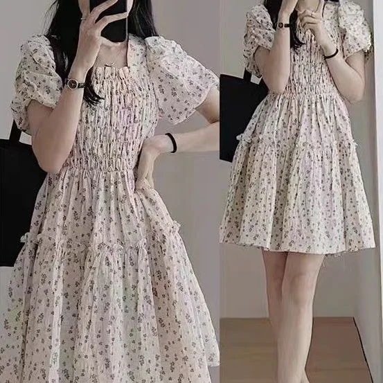 ワンピース 花柄ワンピース フランス 角領 やせて見える レディースファッション