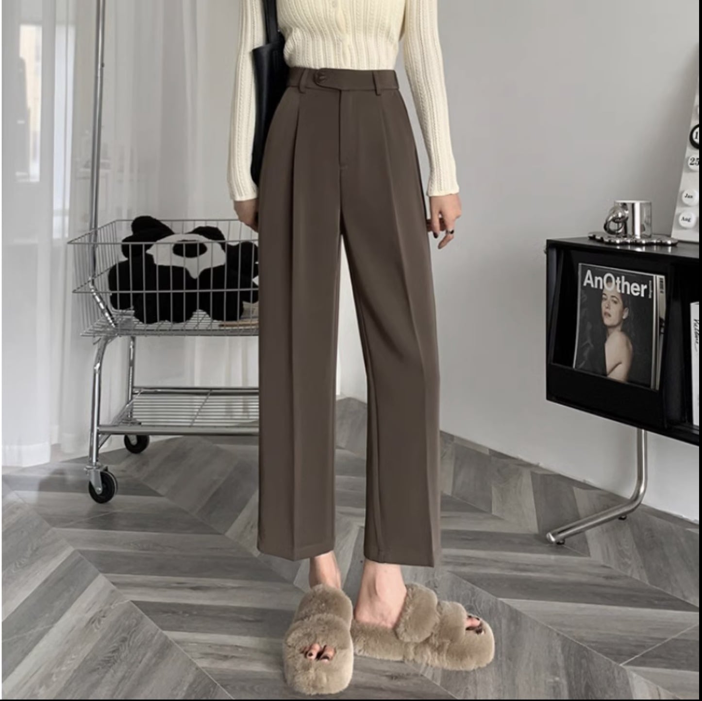 ボトムス パンツ レディース ストレート スラックス タック チノ 個性的 春服 夏服 秋服 冬服 9分丈 8分 スリム ストレート Iライン タック入り ハイウエスト ウエスト ポケット