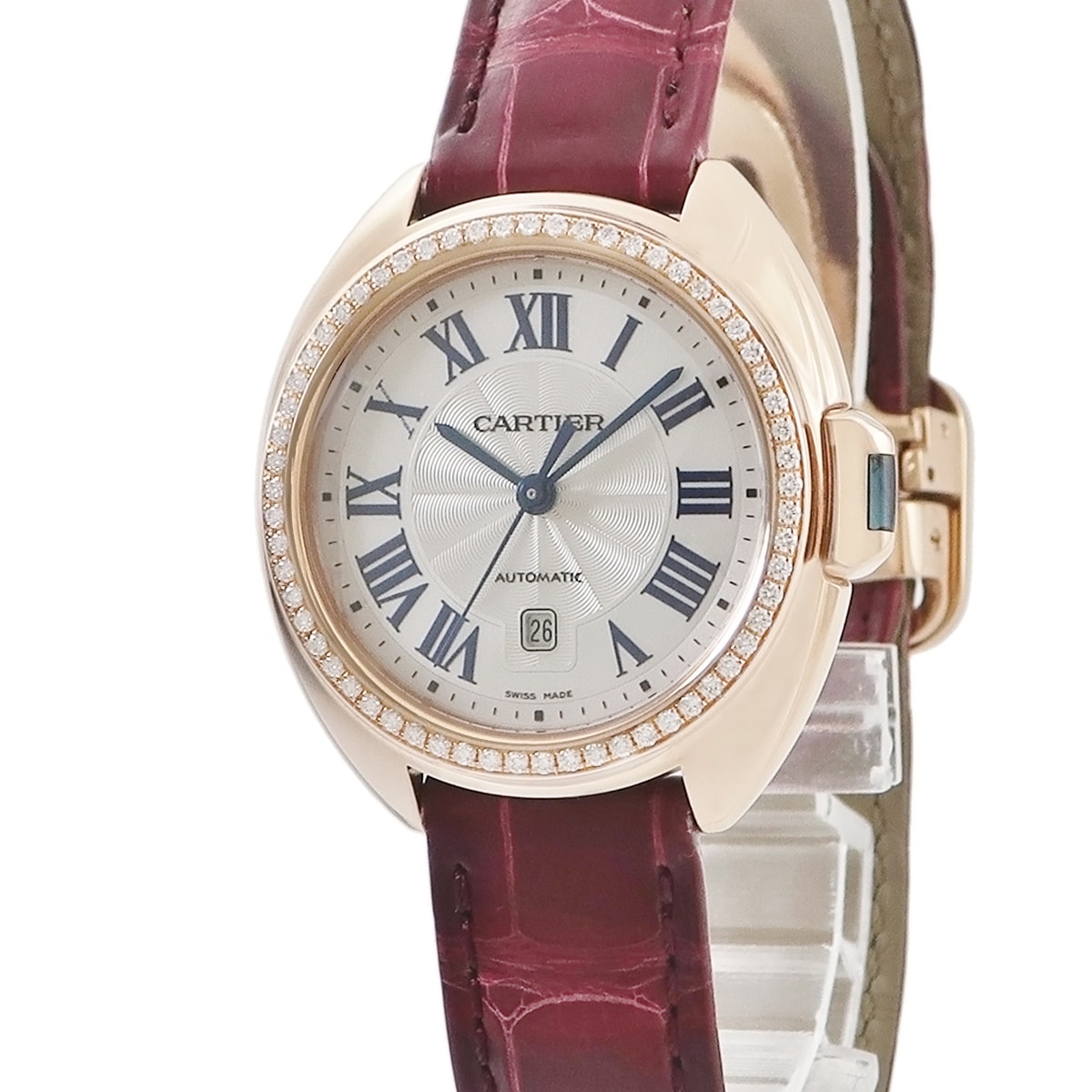 クレ ドゥ カルティエ WJCL0016 自動巻き レディース K18PG無垢 純正ダイヤ ローマン デイト 青針 3年保証