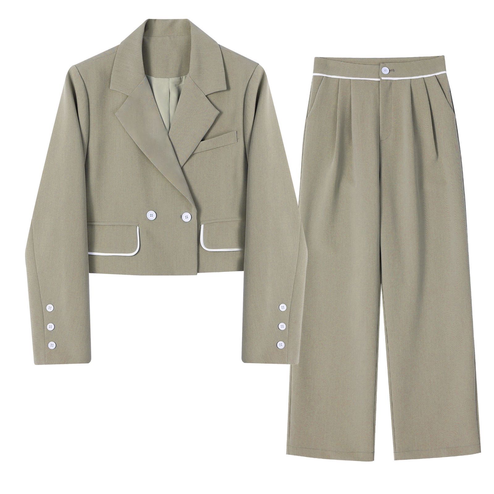 【3日出荷】韓国ファッションレディーススーツ二点セットショットトップスガウチョパンツ美脚着痩せビジネスジャケット秋服福袋