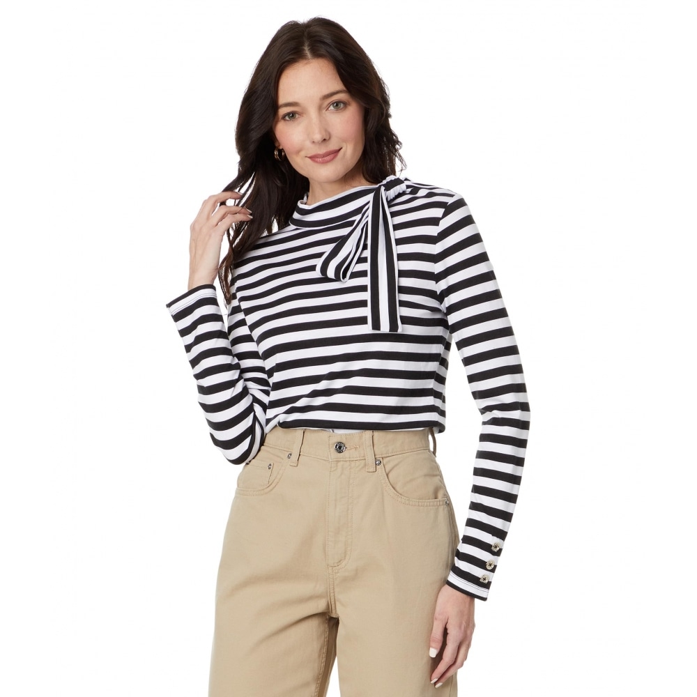 Tommy Hilfiger ロングスリーブストライプタイネックトップブラック/ホワイト