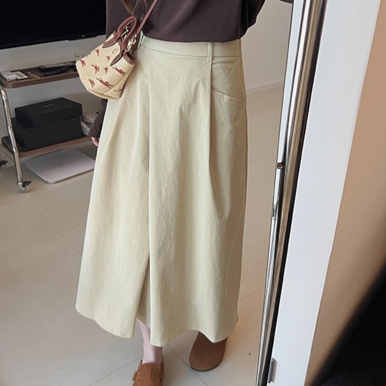 スカート 8分丈 セミフレア ウエスト後ろゴム Aライン Iライン フェミニン タックプリーツ 大人可愛い きれいめ シンプル カジュアル 上品 おしゃれ レトロ こなれ感 ラフ キュート ナチュラル