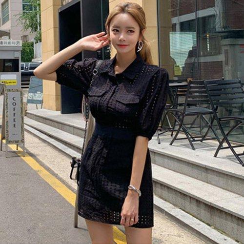 キャバドレス ナイトドレス ミニドレス ワンピース 五分袖 ガーリーアイレットレース レディース グラシア