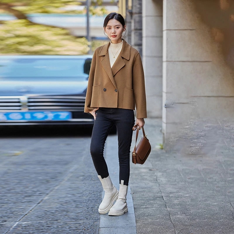 ウール コート ショートジャケット レディース ファッション ノーカラーコート 秋 女の子 アウター 冬 ウール コート シンプル ショートダウンコート 秋服 20代30代40代 大きいサイズ フォー