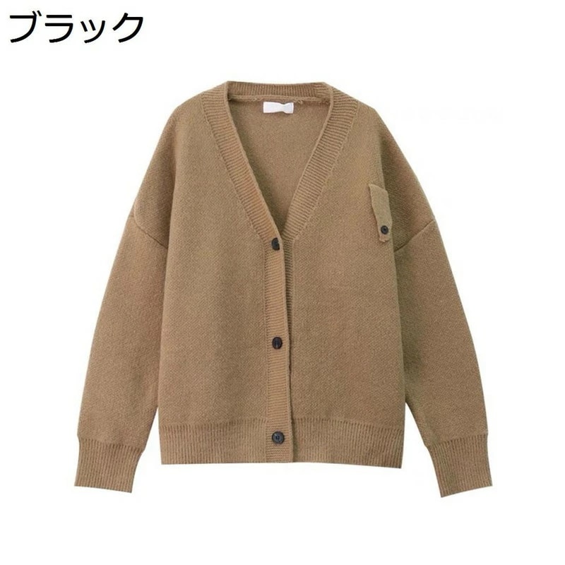 ニットセーター レディース カーディガン トップス 秋 春 Vネック 大きいサイズ 保温防寒 レトロ エレガント カジュアル ビジネス アウター 羽織 オフィス スクール ブラック S