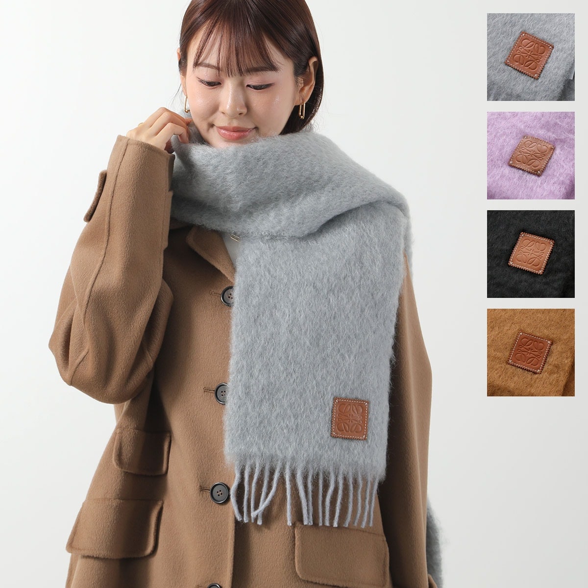 LOEWE ロエベ マフラー 185×23 F655254X01 レディース ウール モヘア ストール フリンジ ANAGRAM アナグラム レザーパッチ カラー5色