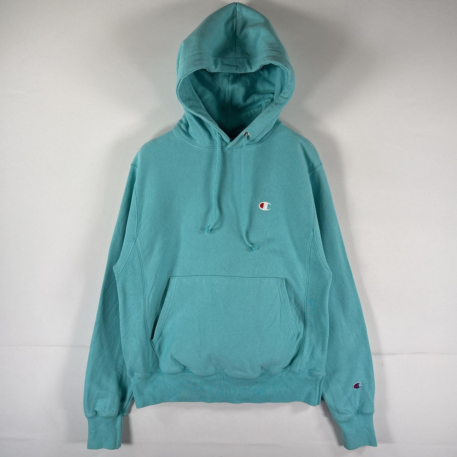 古着 パーカー リバースウィーブ スウェット フーディ マフポケット フード紐 ワンポイントロゴ SMALL ティファニーブルー メンズ