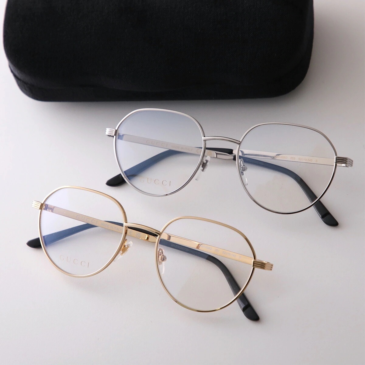 GUCCI グッチ メガネ GG1458O メンズ ボストン型 メタルフレーム 細フレーム フルリム クリングスタイプ ロゴ めがね ダテ アイウェア カラー2色