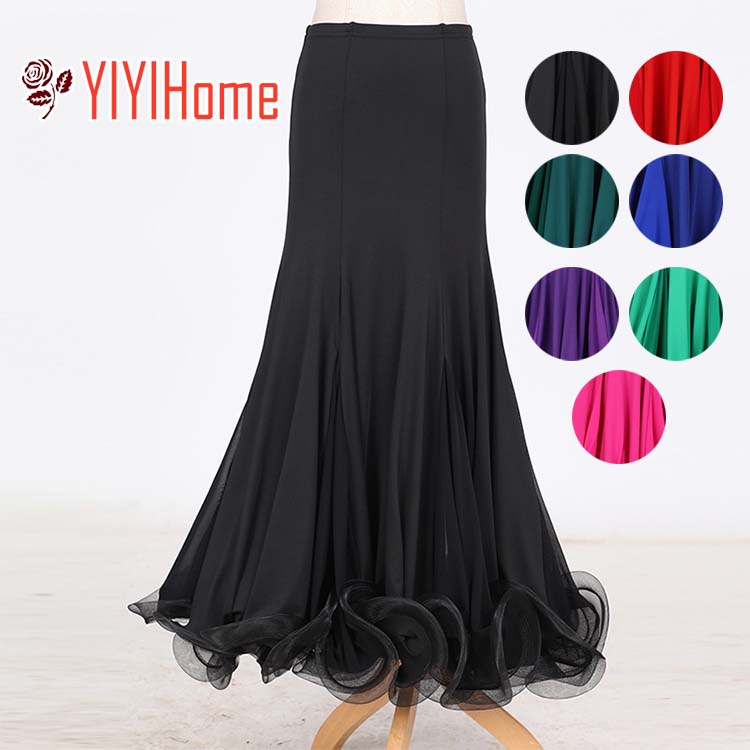 豪華 モダン スカート 社交ダンス 衣装 練習着 ドレス　黒 ブラック インターナショナル ダンス ステージ 舞台衣装 ワルツ 大きい裾 タンゴウェア　上品 華やか キレイ ゴージャス 豪華 高級 大