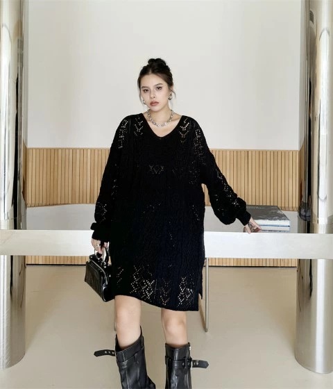 ミニワンピース ニット 長袖 Vネック シンプル カジュアル レディース大きいサイズ レディース 秋冬 結婚式 きれいめ タイト フォーマル 大人 上品 チュニック one-piece