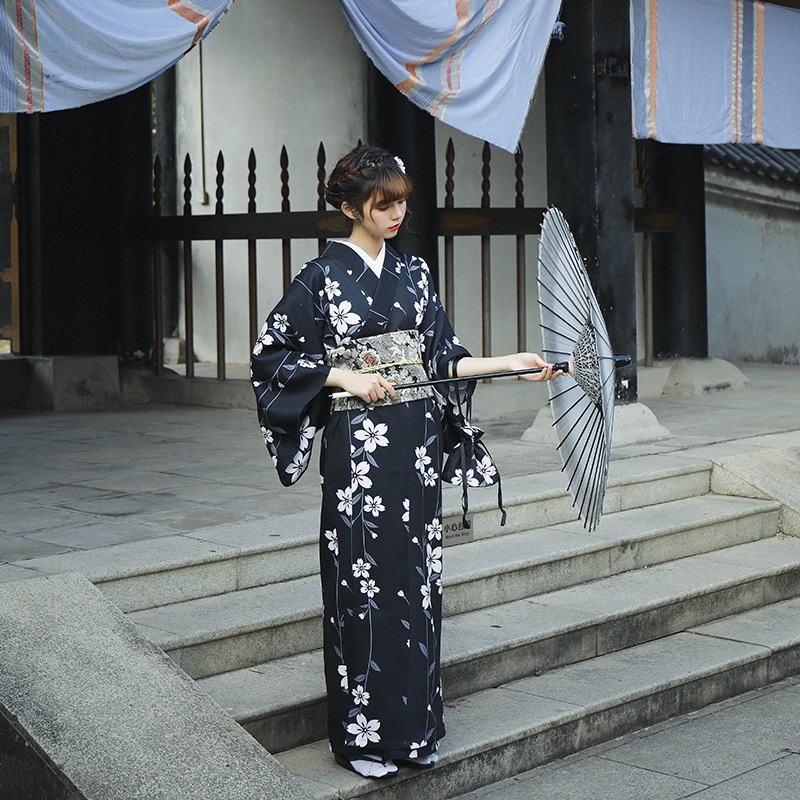月光着物 黒桜の季節 日本の女の子着物 ゆかた 和装フォーマル 女性用改良着物 ハロウィン