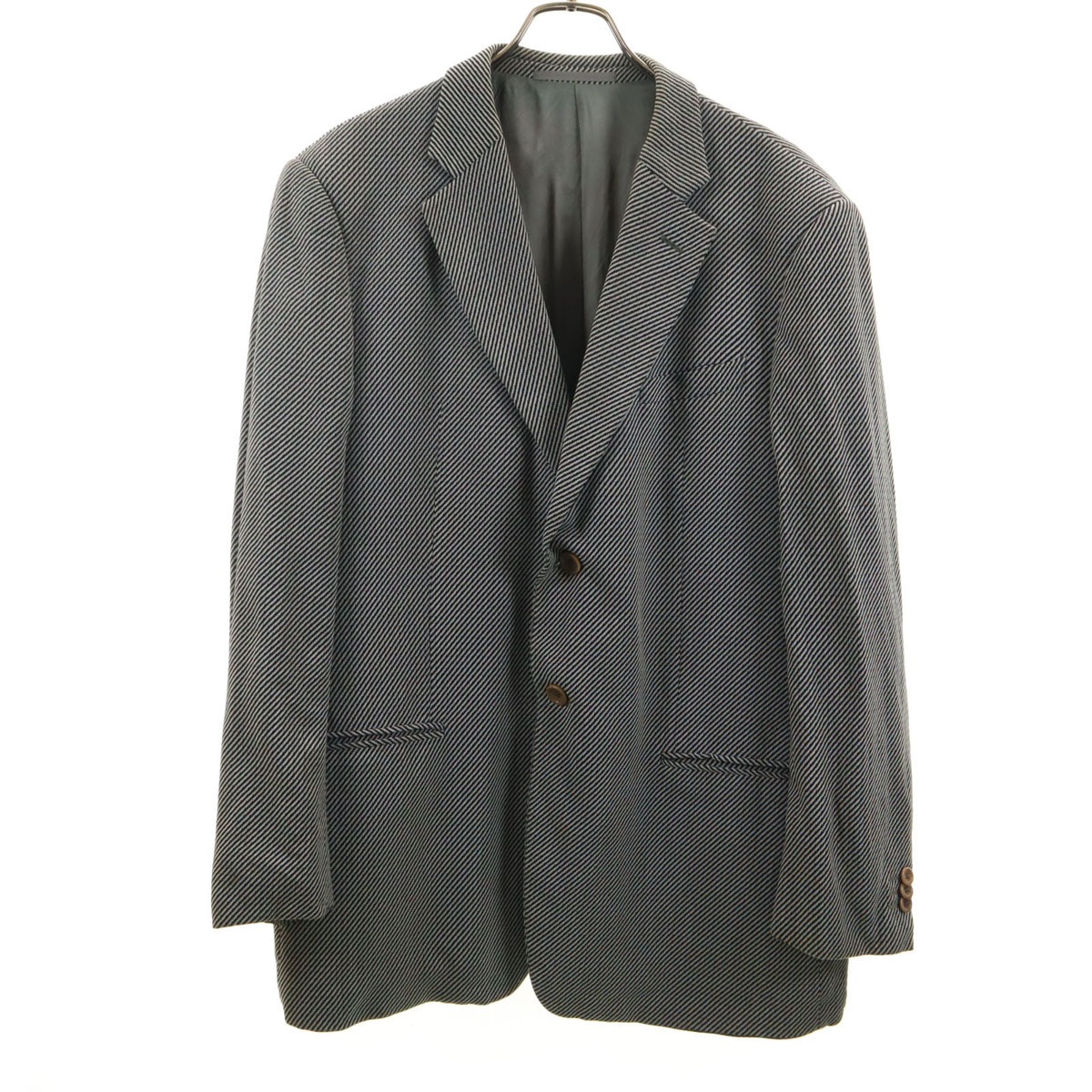 イタリア製 斜ストライプ柄 テーラードジャケット ブラック メンズ 古着