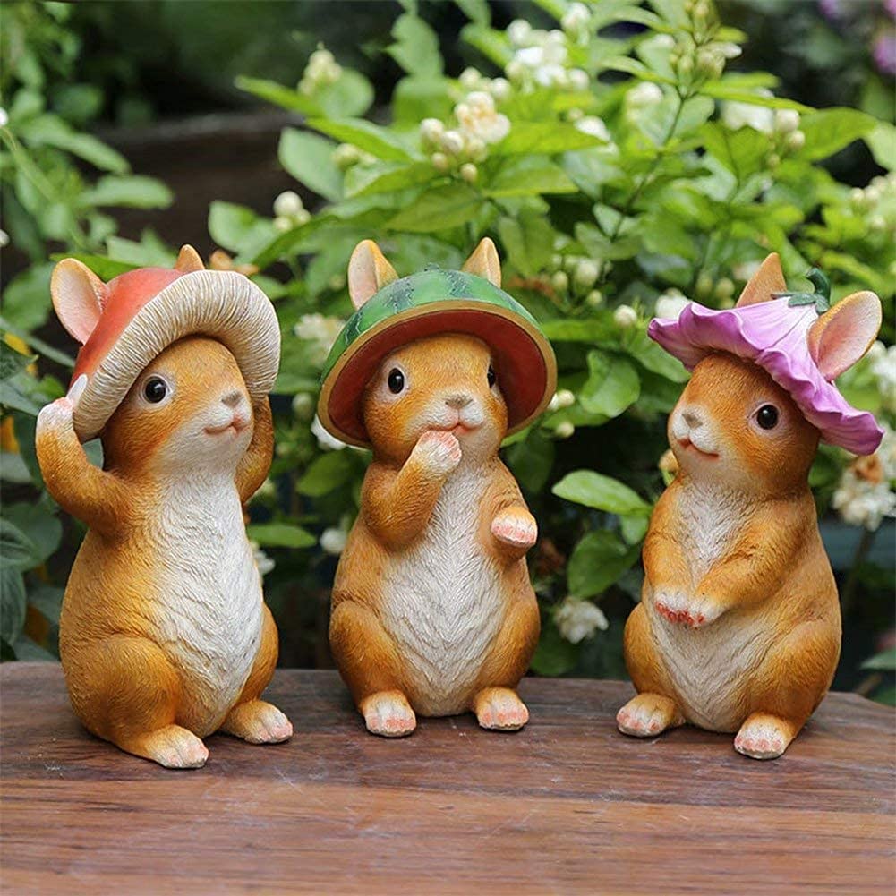 凄く人気がある ガーデン装飾品 ウサギ 春日のかわいい風 童話シリーズ 置物 樹脂 飾り 防水 耐久 プレゼント 部屋 お庭 屋外 玄関 出窓 階段 (3種セット)