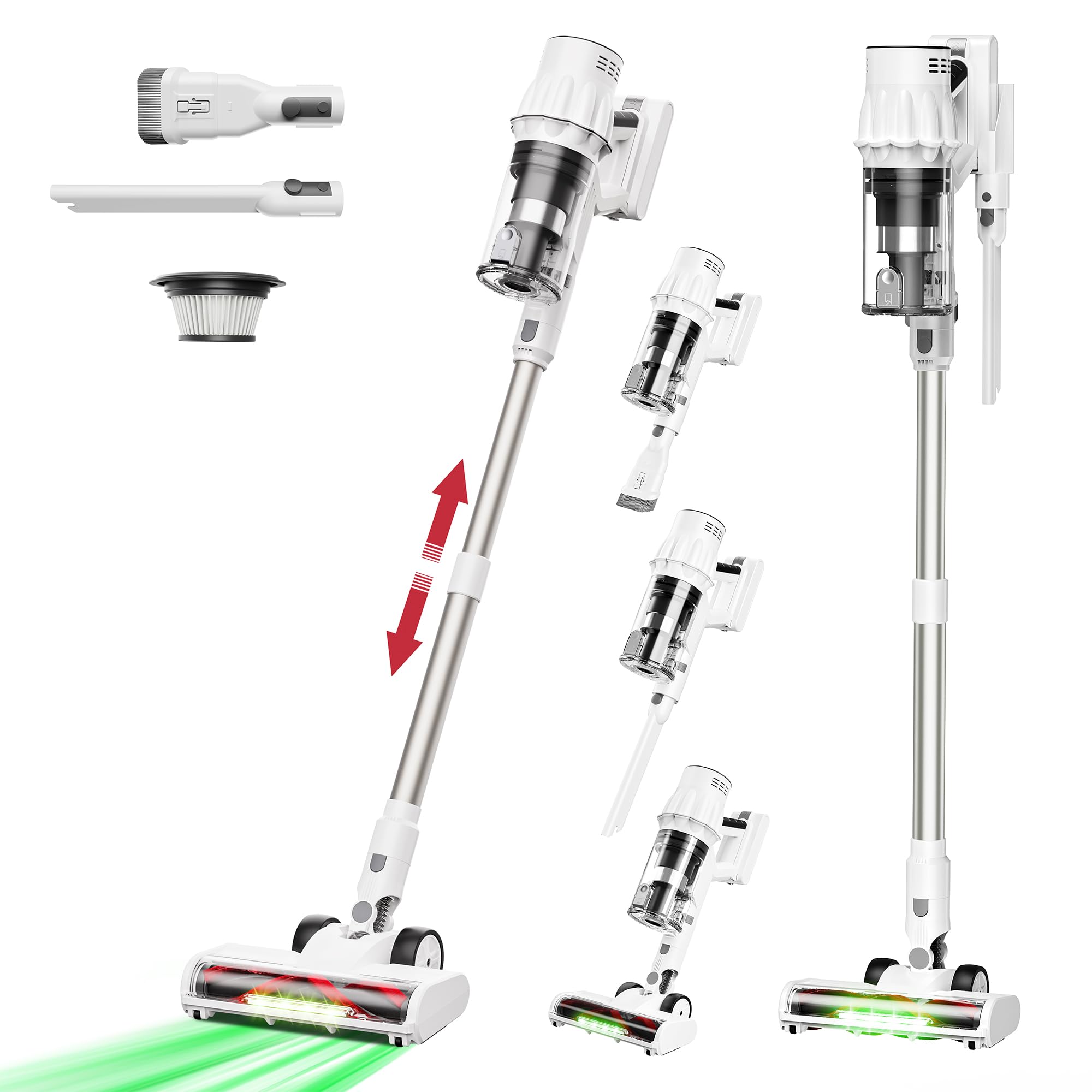 Alebert(アレベルト) 掃除機 コードレス 【強力50000Pa吸引最大50分連続使用自立式】 着脱式バッテリー サイクロン掃除機 3段吸引力 伸縮パイプ スティック/ハンディ 2WAY L