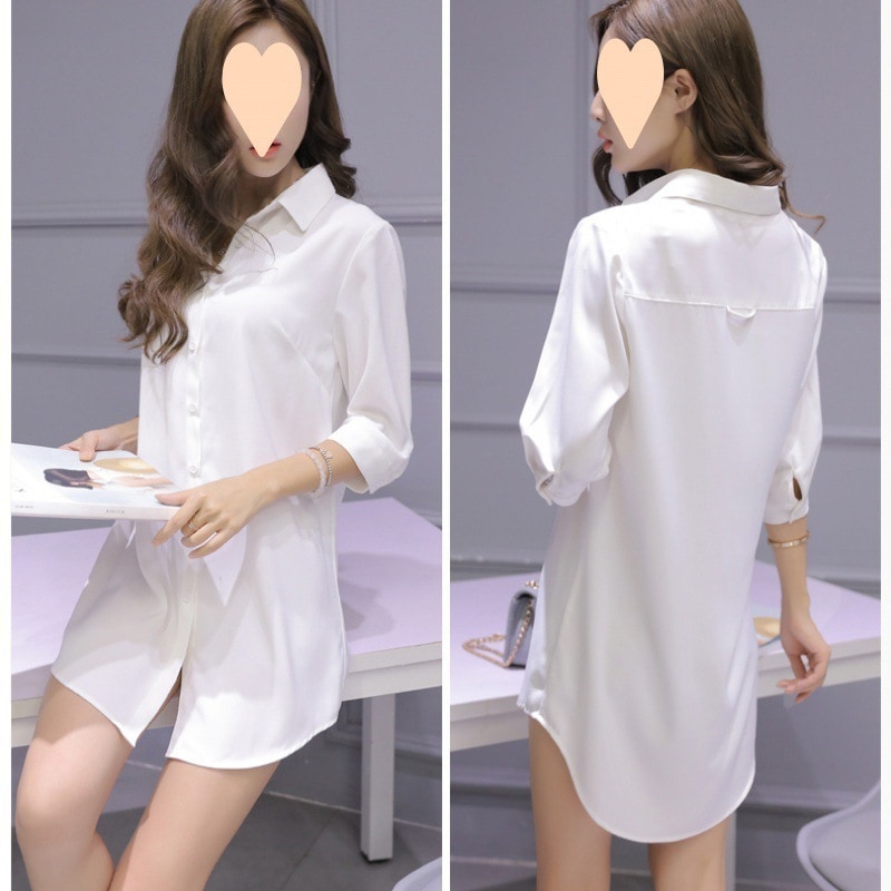 【1つ買うと10つ無料】女性のミッドレングスの春と夏のシフォンシャツは7ポイントの短袖のゆるいシフォンシャツ