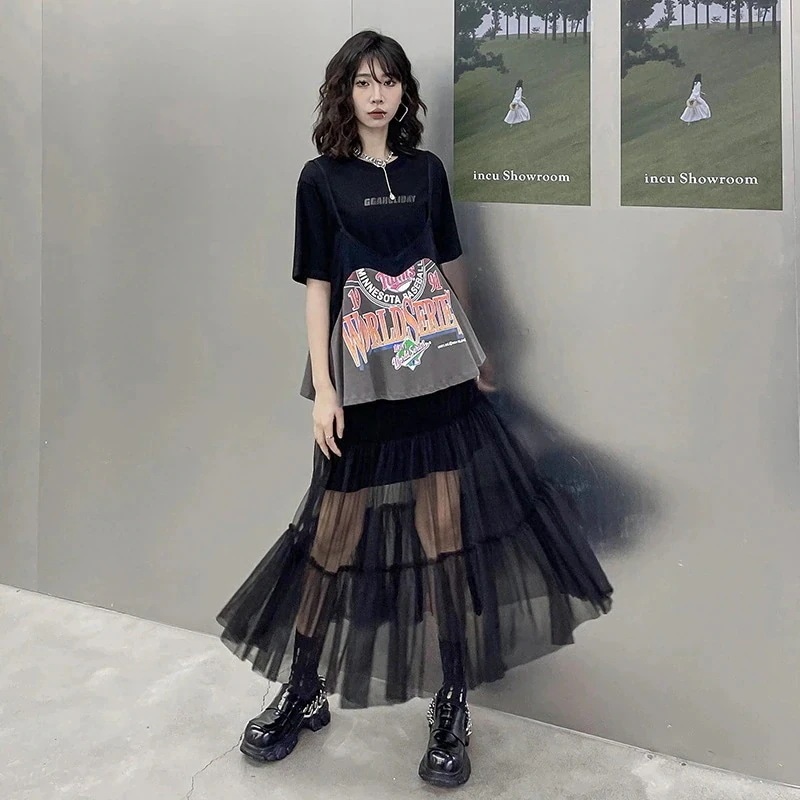 2024新作 おしゃれ カジュアル 二点セット 薄手 半袖 Tシャツ キャミワンピース セットアップ 百掛け セットアップ