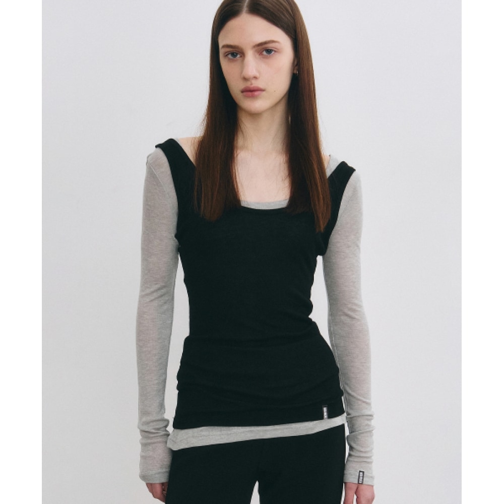 ニック&ニコールニコールミニマルラベルスクープ LS トップ_グレー