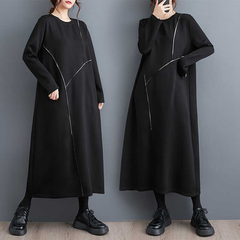 ゆったり ロング丈 Aライン ジッパー 黒ワンピース ロングワンピース 「ファットガール」 ドッキング レディース 後ファスナー 2026秋