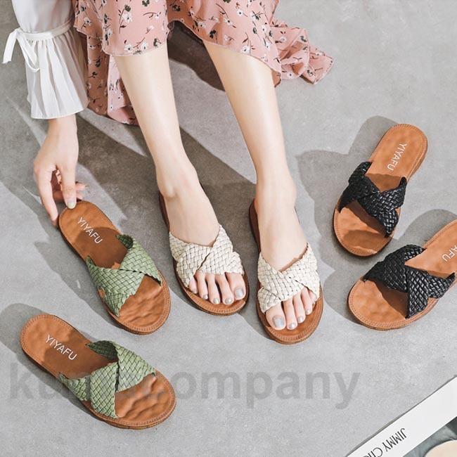 サンダル スリッパ レディース ミュール ぺったんこ サマーサンダル 女性 夏 シューズ レトロ 美脚 サマーシューズ ブラウン おしゃれ