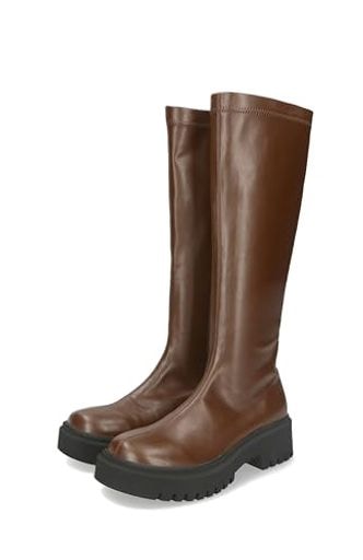 ロングブーツ レディースブーツ 膝下 タイト 厚底 5CMヒール ストレッチ素材 柔らかい 軽量 31508 BROWN 25.0 CM~25.5 CM