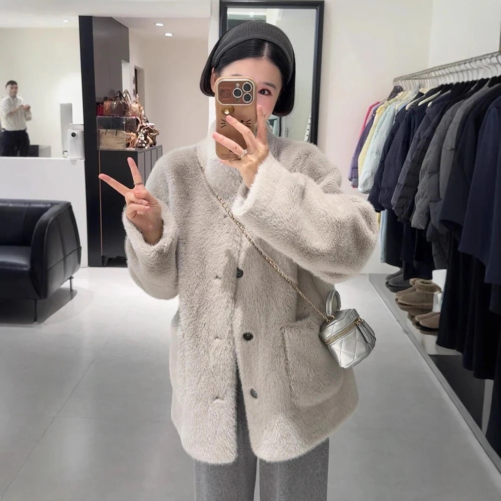 大好評 2025 新韓国スタイルカジュアルミンクジャケット女性のショート肥厚毛皮ワンピース豪華な毛皮のコート