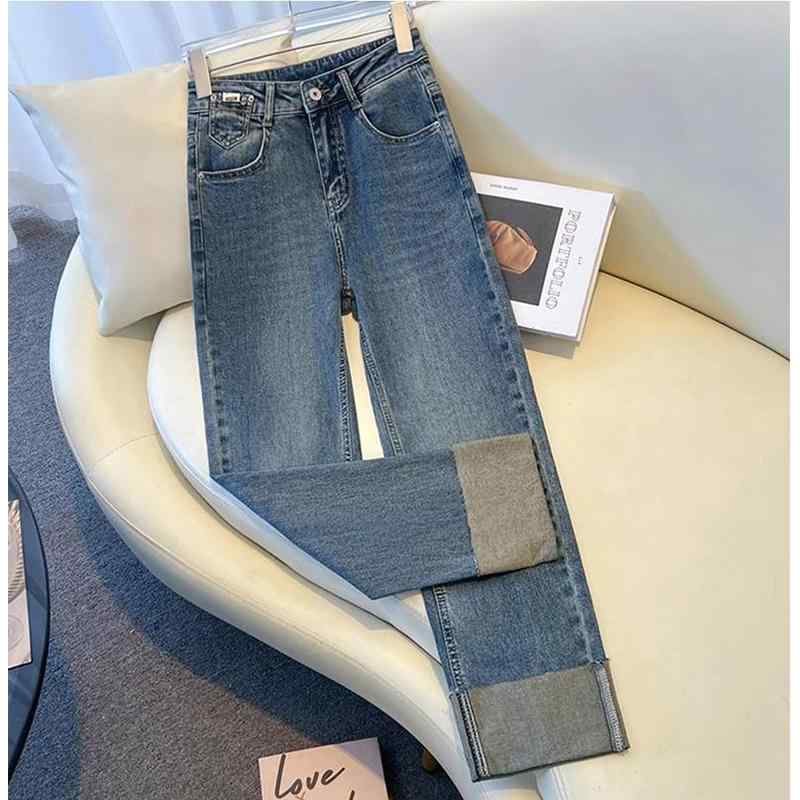 レディース ファッション カジュアル おしゃれ ナロー ストレート ジーンズ 春夏 ハイウエスト スリム 九分丈 パンツ 袖口 シガレットパンツ