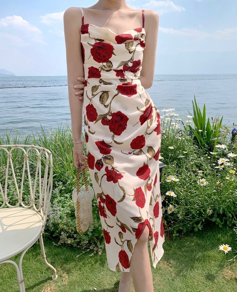 ワンピース キャミソール ワンピドレス キャミワンピ ミモレ丈 大人 おしゃれ お洒落 セクシー 花柄 春 夏 レディース デート お出かけ 休日 パーティー 旅行 海 普段使い 韓国 ファッション