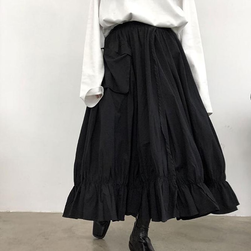 レディーススカートブラックシンプル春夏新作ファッションビッグポケットレディーススカート不規則ハイウエストフリルブラックスカートカジュアルオールマッチスカートファッショントレンド 5,399円