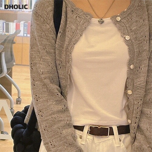 [メガ割りSALE]スカラップラウンドパンチングカーディガン