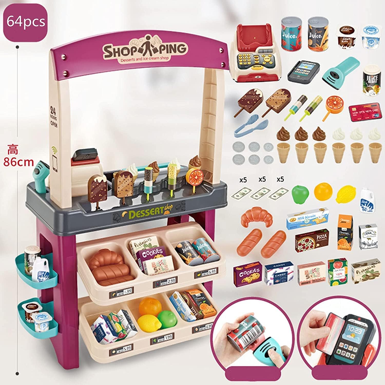 【即納】子どもままごと模擬スイーツ店 お店屋さんごっこ おもちゃ お店やさんごっこ おままごとセット 豪華アイスクリームスーパーセット アイスクリーム屋さん 　ブルー アイスクリー 6,218円