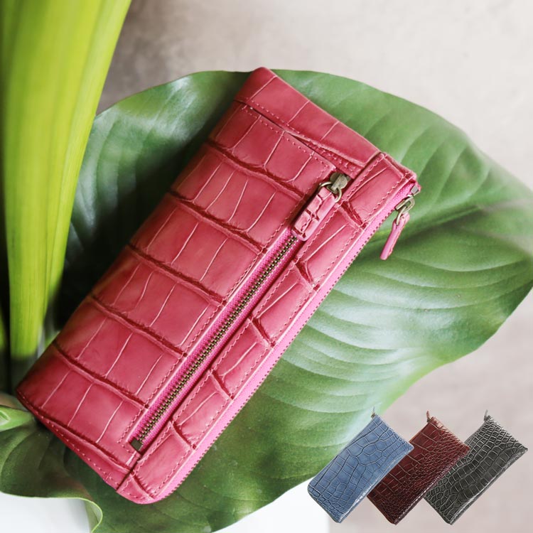 フランスクロコダイルレザー長財布ハイシャイニング