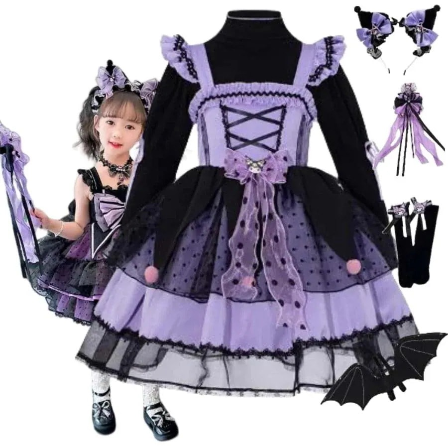 【急速出荷!】クロミ 衣装 ドレス セット 子供 子供用 紫 ロリータ 長袖 子供ドレス ドレス 春秋冬ア ロリタ ティードスカートcosplay 撮影 ギフトプレゼント