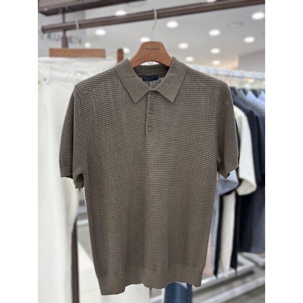 メンズ夏半袖コットン混紡プルオーバーポロカラーネックニットトップTシャツ2カラー - ネイビーブラウン_JK