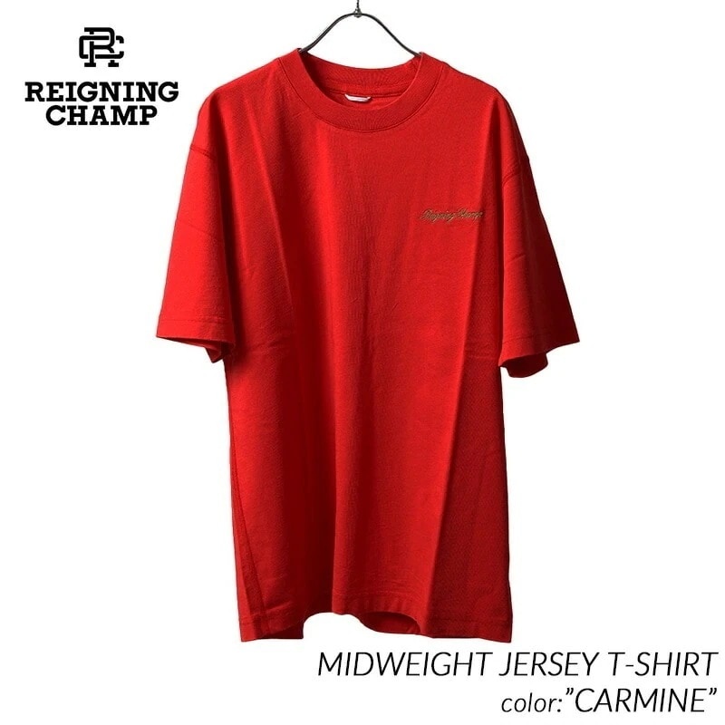 REIGNING CHAMP MIDWEIGHT JERSEY T-SHIRT CARMINE レイニングチャンプ 半袖 Tシャツ ( レーニングチャンプ ミッドウェイト トップス TOPS 赤 レッ