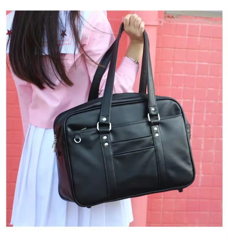 [出荷迅速スクールバッグ高校生合皮革スクバショルダーサブバッグ黒a4通学学生中学生高校生かわいいおしゃれ高級素材