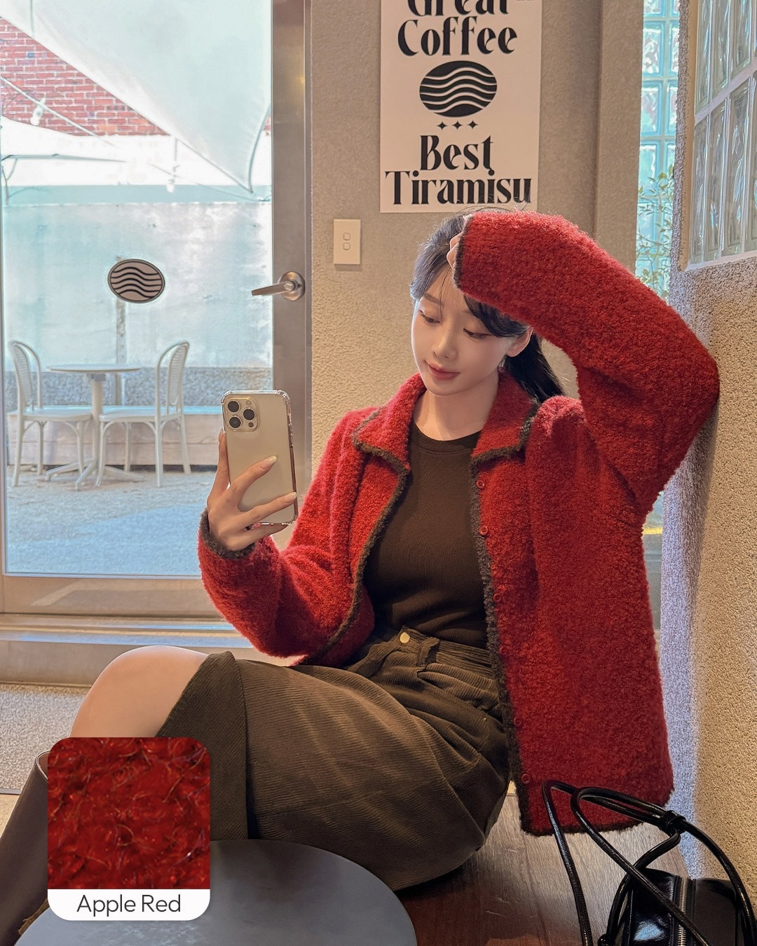 バイカラーブーグルニットカーディガン韓国ファッション レディース