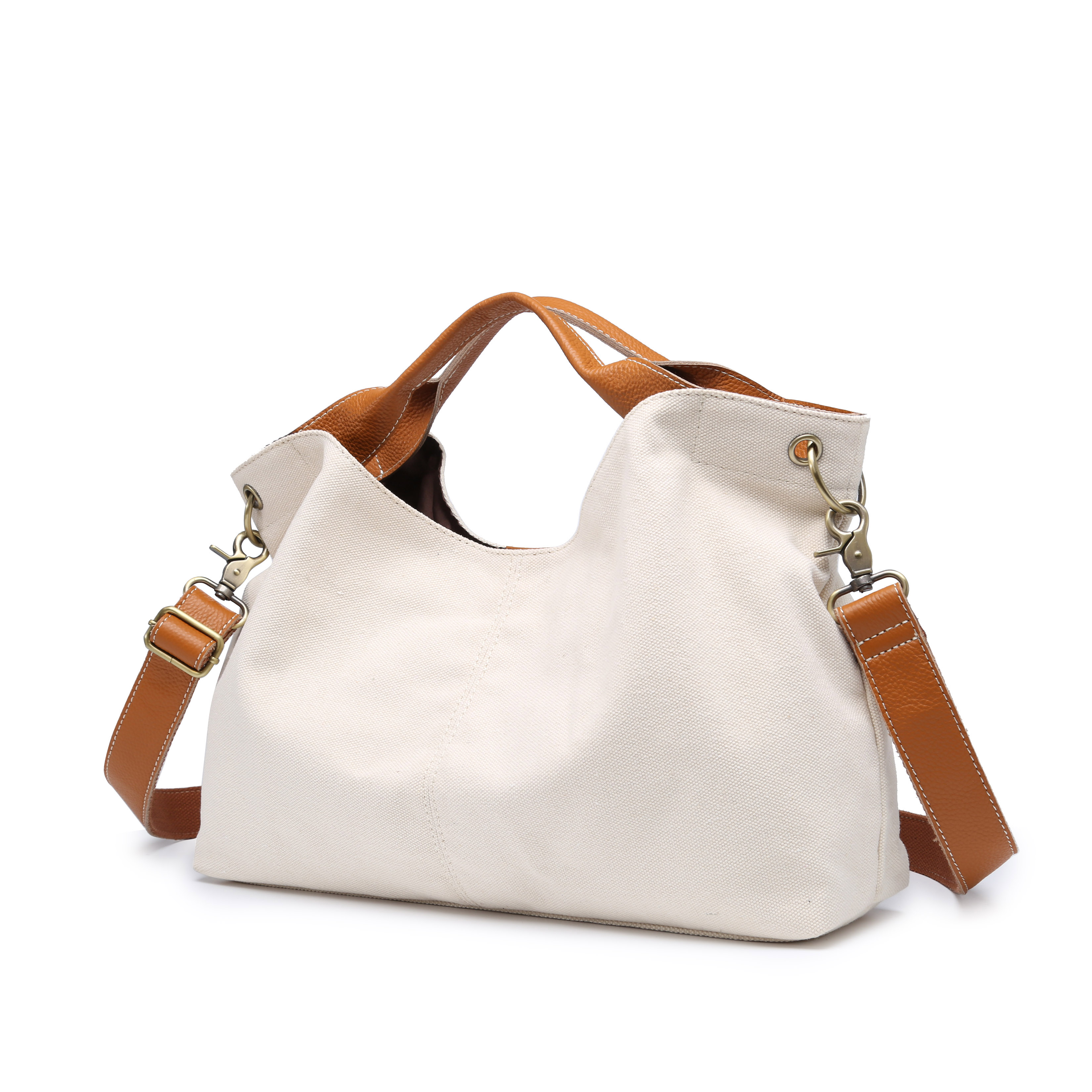 トートバッグ　帆布　本革　大容量　通勤通学　レディース　A4 キャンバス　ホワイト色 ST117