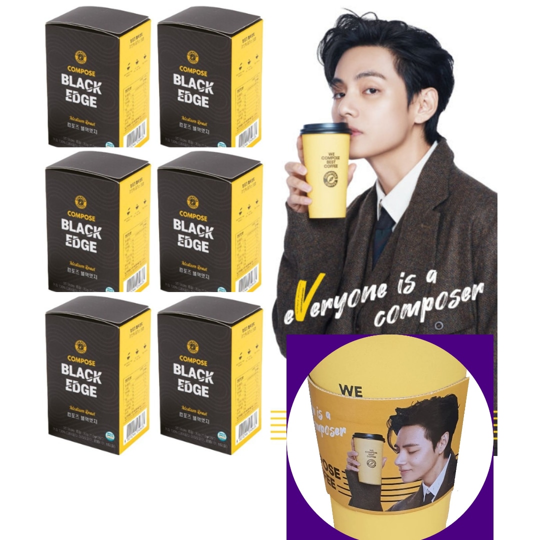 [BTS V] (限定版_ピンクホルダー) 6箱 コンポズコーヒー ブラックエッジ スティックコーヒー 6g* 20個* 6ボックス BTS Vモデル/6箱ご購入の際 テイクアウトカップ1個