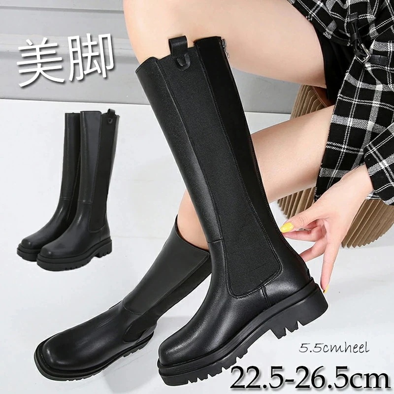 サイドゴア ブーツ レディース 歩きやすい ロング丈 ロングブーツ サイドゴア 厚底 ロングブーツ レディース ローヒール ヒール5.5cm ジョッキーブーツ ロング ブーツ エンジニアブーツ ぺた