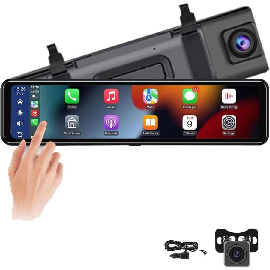 ミラー型ドライブレコーダー　ワイヤレスCarplay　AndroidAuto対応　１２インチ大画面IPS液晶画面 ポータブルナビ　高画質 2カメラ同時録画 2.5K高画質