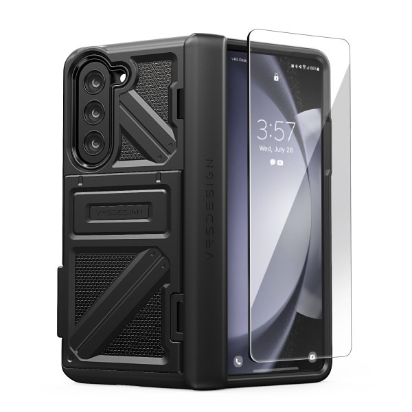 Galaxy Zフォールド5 磁石のない自動ヒンジカバー/ペンカバー カード収納 ハイパーゴー+外部液晶強化ガラスフィルム贈呈