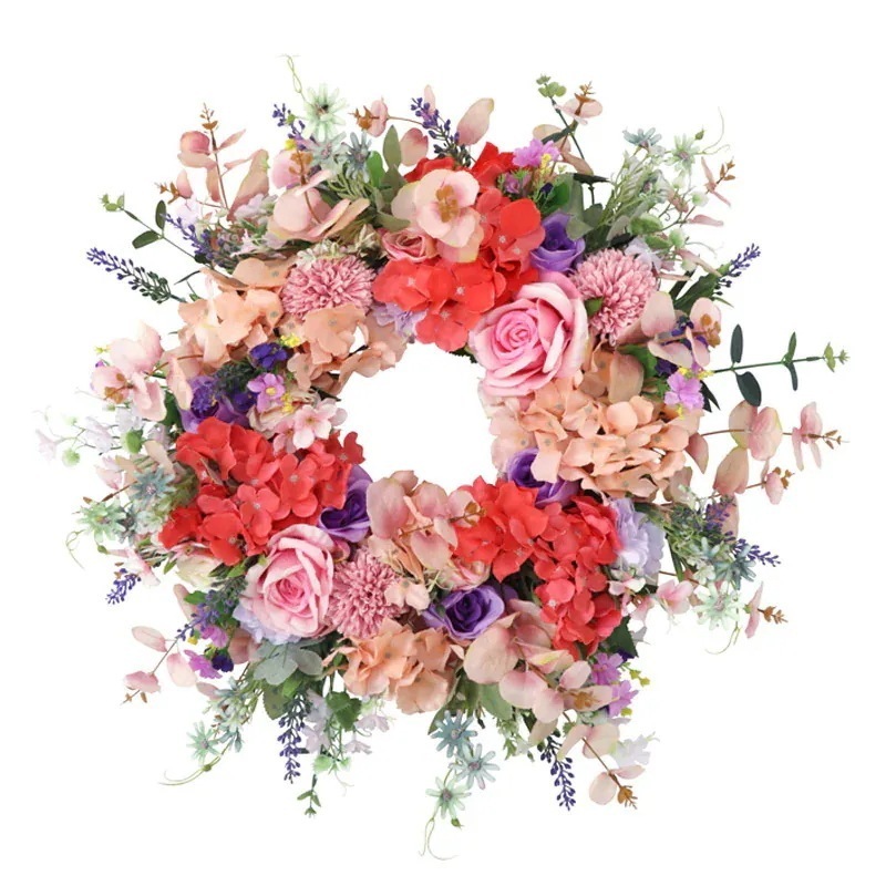 ローズ リース 正面玄関 24インチ 60cm 大きなフラワー リース 春 夏 オールシーズン 屋外 緑 ル リース 壁掛け フェイク フェイクフラワー クリスマス 誕生日プレゼント 花 ギフト 開店