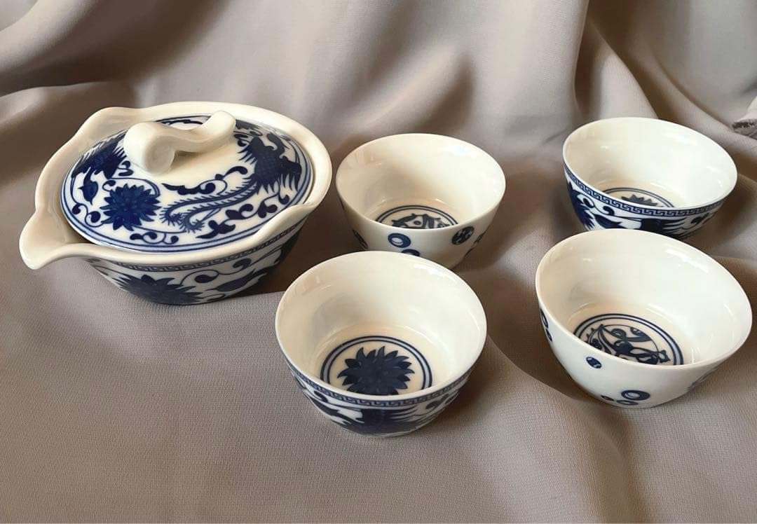 中国茶器セット 鳳凰柄 急須と茶杯4個