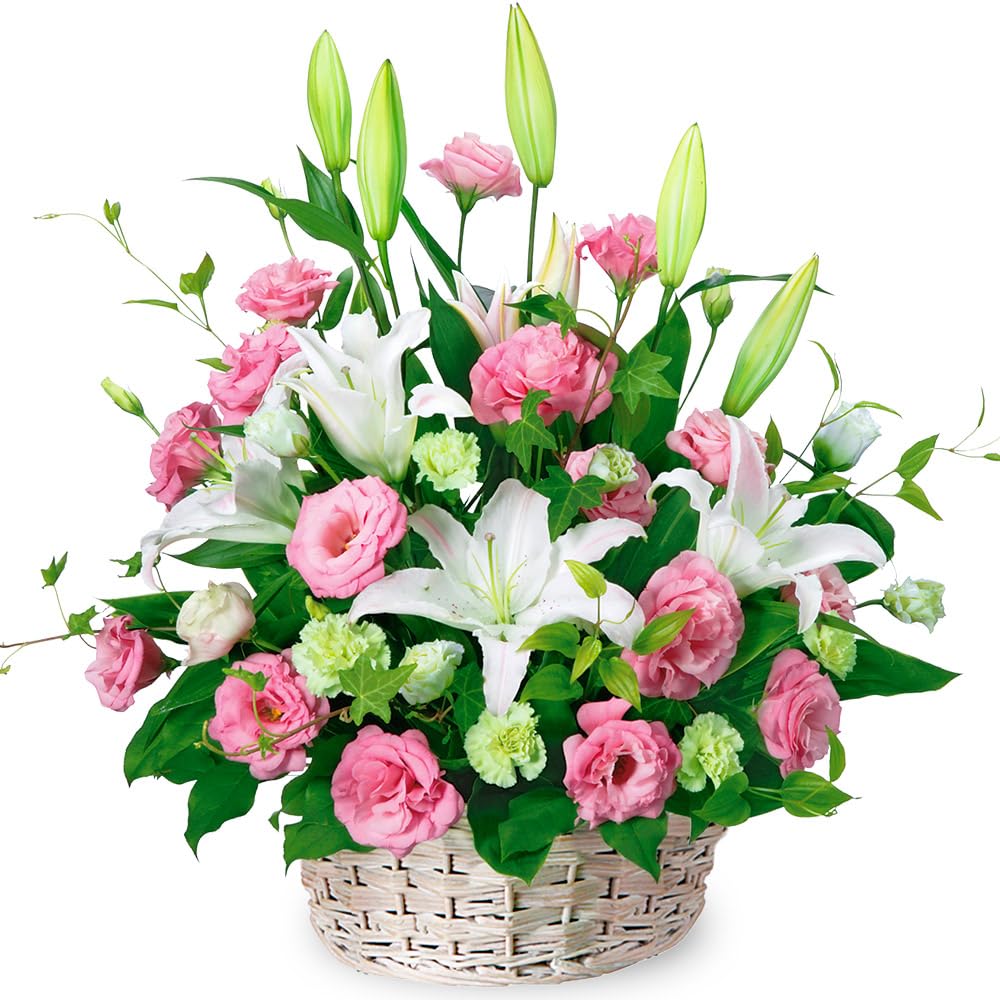 結婚記念日 花キューピット 花 ギフト お祝い プレゼント 夫婦 祖父母 一周年 花婚式 銀婚式 金婚式 白ユリとトルコキキョウのアレンジメント yb00-524054