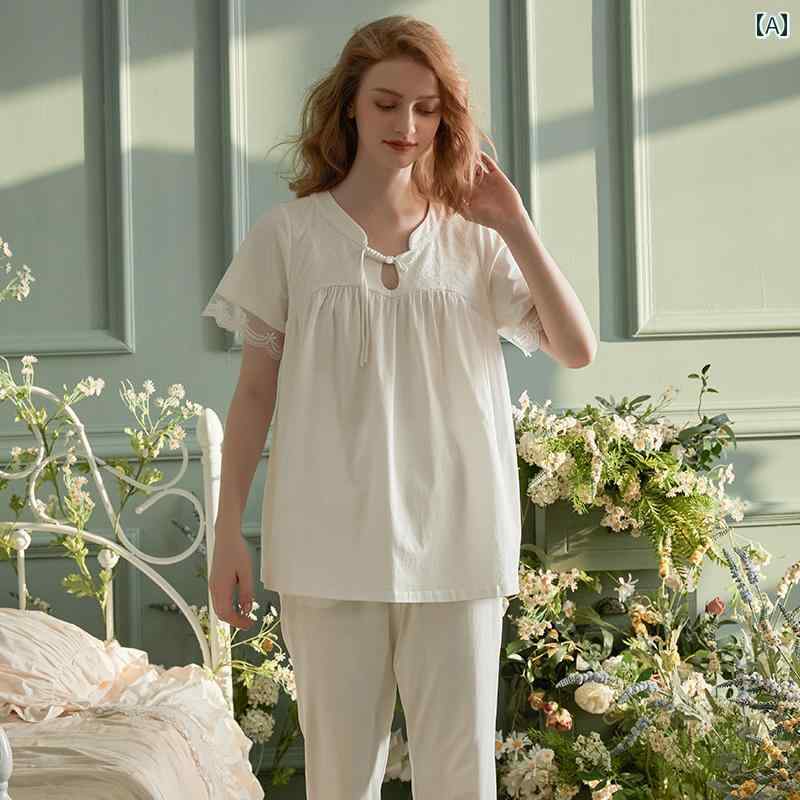 パジャマ レディース 宮殿風 春夏 レース シフォン 上下セット フレア コットン ナイト ルーム ホームウェア きれいめ トップス ボトムス 屋外着用可 着回し ゆるふわ 快適 着心地 華奢 デート