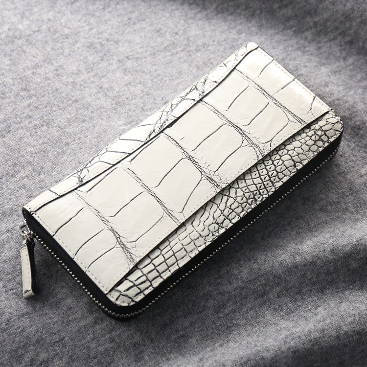 クロコダイル ラウンドファスナー 長財布 メンズ 日本製 財布 鰐革 アウトポケット付き シルバー金具 プレゼント ギフト カード (06001713-mens-1r)