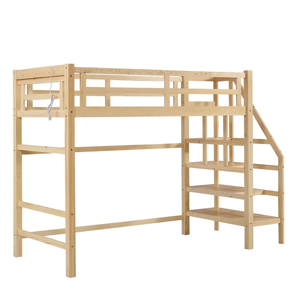 【国内即日発送】ロフトベッド段階付き天然木コンセント付きシングル宮付き剧场版納セット付き剧场版納北風大皆暮らし子ベッドベッド木造ロフトベッド高さ172 cm